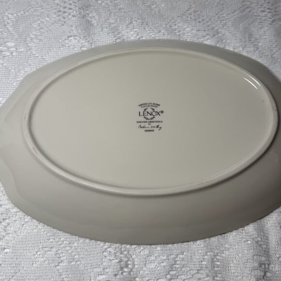 LENOX  Winter Greetings Tray "Bless This Home" - Red Ribbons, Cardinal On Holly - Picture 5 of 6